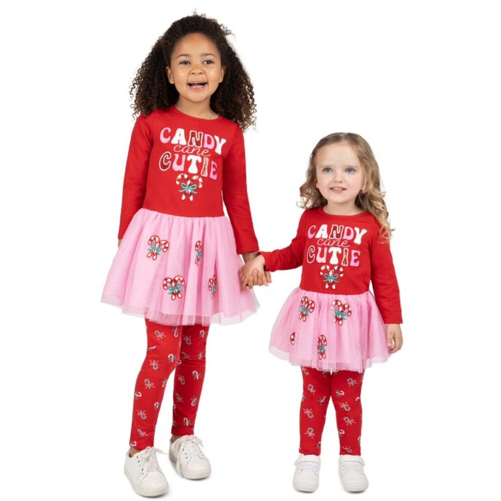NEW Girls Sz 18 Months Sparkly CANDY CANE CUTIE Christmas Holiday 2 Pc Outfit